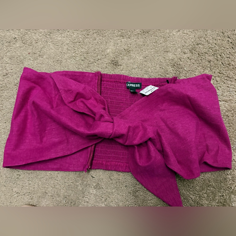Express Magenta Tie-Front Knit Top